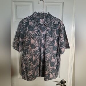 Fat Face Olive Beige Tropical Leaf Hawaiian Button Shirt XXL